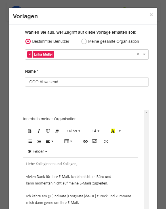 Vorlagen für automatische Antworten